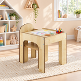 Montessori toddler chair with arms and table set in natural finish 