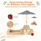 Wooden kids sandpit with parasol umbrella