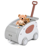 2-in-1 Montessori push and pull walker cart in grey and dusty pink