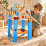 Wooden kids’ tool bench with 62-piece building and tool set