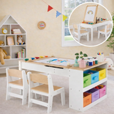 Montessori Art Table & 2 Chairs Set | Easel | 6 Storage Boxes | Paper Roller | White | Multi Drawers