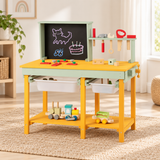 Kids’ construction workbench with blackboard and natural wood frame
