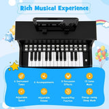 Packed with features, this kids wooden piano comes in black or pink