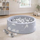 Montessori Ball Pit with 200 Balls | Grey Soft Play Ball Pool 90 x 90 x 30cm