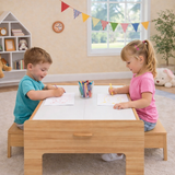 Deluxe Montessori Wooden Train Set | 2-in-1 Wooden Train Table | 100pc Train Set
