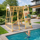 Children's 8-in-1 Eco Wood Montessori Climbing Gym with Swing | Slide | Climbing Wall | Monkey Bars | Natural | 3 Years+