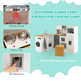 Wood play kitchen with coffee maker water dispenser and washing machine