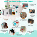 Wooden play kitchen with coffee maker water dispenser and washing machine. Packed with realistic features.