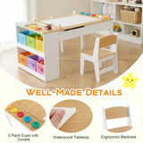 2-in-1 Kids Art Table & Easel with 2 Chairs, Storage & Paper Roll – Natural & White