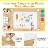 Kids drawing table with paper roll holder and paint cups