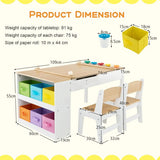 2-in-1 Kids Art Table & Easel with 2 Chairs, Storage & Paper Roll – Natural & White