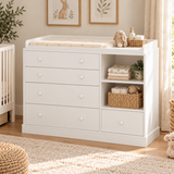 White 120cm nursery chest with four wide drawers and two smaller drawers