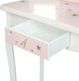طاولة تزيين البنات | طاولة الغرور | مقابض كريستال | النجوم الوردية والأبيض | من 6 إلى 13 سنة