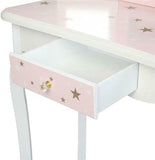 Penteadeira para meninas | Mesa de toucador | Botões de cristal | Estrelas rosa e branco | 6 a 13 anos