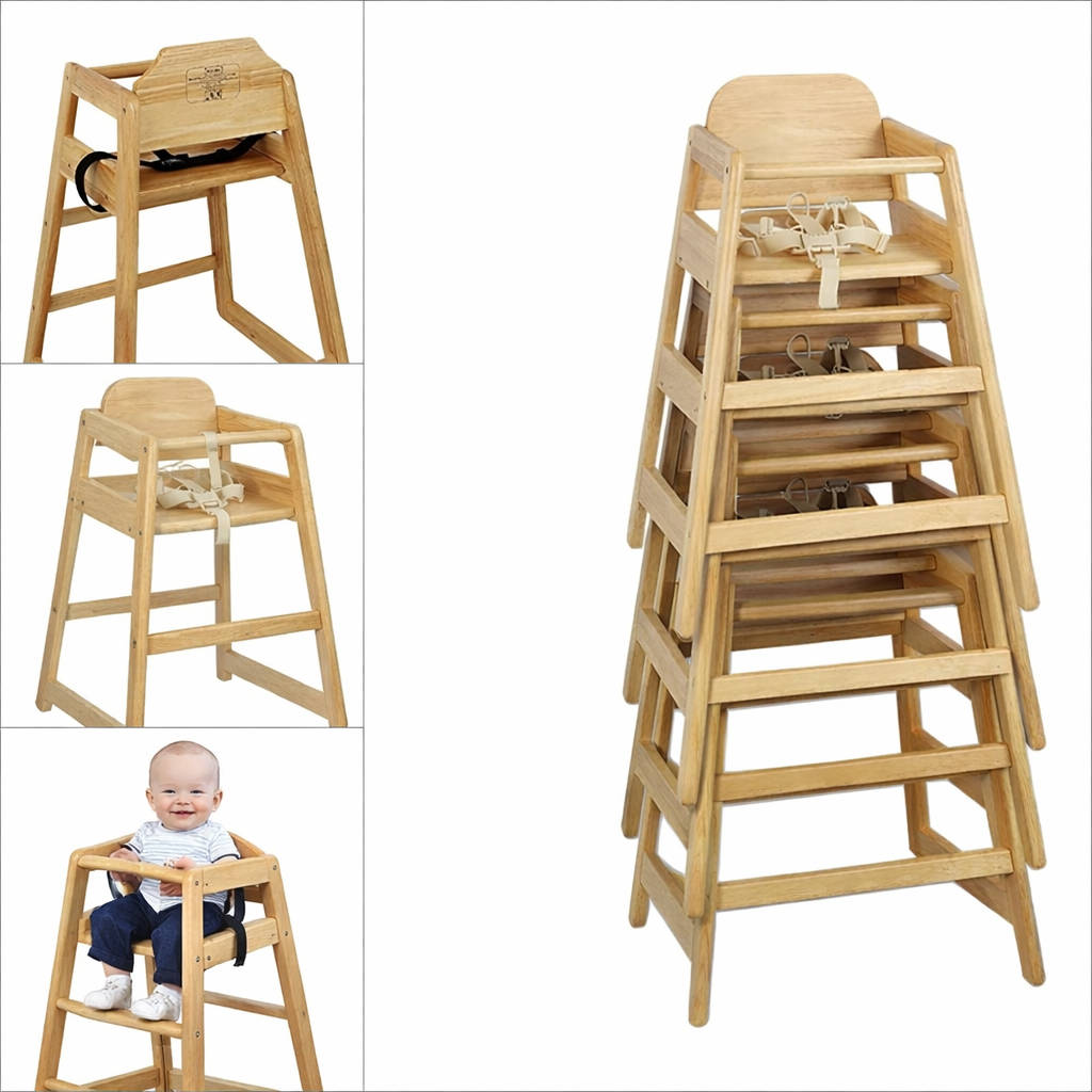 Solid Eco Wood Stackable Cafe Restaurant High Chair | Natural | 6m ...