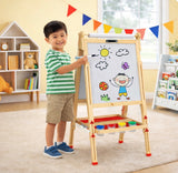 Montessori Height Adjustable Eco Wood Easel | Whiteboard, Blackboard | Paper Roller | Paint Pots | Chalks & Magnets | 3-12 Years