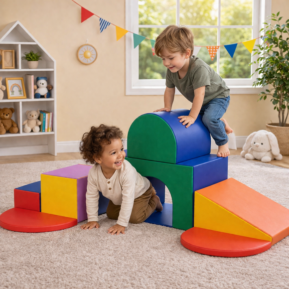Grande Aire De Jeu En Mousse 4 Pièces Pour Bébés – Blocs D'Escalade Intérieur/Extérieur – Jouet Éducatif Pour Développer La Motricité – Certifié CE