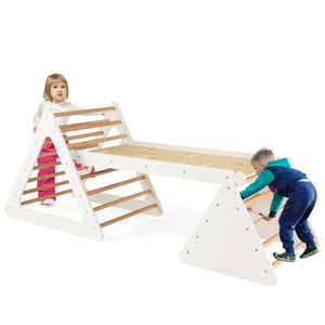 triángulo, tobogán y muro de escalada Eco Montessori Pikler de lujo 4 en 1 | Blanco natural