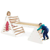 4-in-1 Deluxe Eco Montessori Pikler Triangle, Slide & Climbing Wall | Natural & White