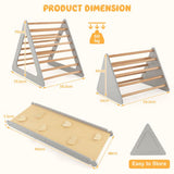 4-in-1 Deluxe Natural Wood Climbing Frame | Montessori Pikler Triangle, Slide & Climbing Wall | Natural & Grey