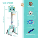 Kids basketball stand with built-in football goal and throwing rings