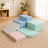 Toddler Soft Play Set | 5-Piece Foam Climbing Blocks & Slide | Pastel
