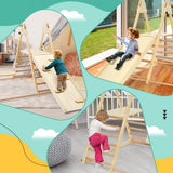 4-in-1 Indoor Folding Eco Wood Montessori Climbing Gym with Swing | Slide | Climbing Wall | Natural wood | 3 Years+