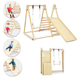 4-in-1 Indoor Folding Beech Wood Montessori Climbing Gym with Swing | Slide | Climbing Wall | Natural | 3 Years+