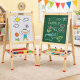 Montessori Height Adjustable Eco Wood Easel | Whiteboard, Blackboard | Paper Roller | Paint Pots | Chalks & Magnets | 3-12 Years