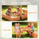 Large wooden sandpit with foldable bench seats