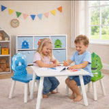 Children's Dinosaur Wood Table and 2 Chairs Set | White, Blue & Green | 2 Years +