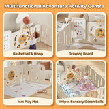 Cream deer baby playpen with folding panels and enclosed play area