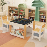 Spine-Supporting Montessori  Kids Table & Chairs Set | Reversible Tabletop | Bookshelves & Storage in White Grey with drawers