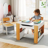Spine-Supporting Montessori  Kids Table & Chairs Set | Reversible Tabletop | Bookshelves & Storage in White and grey with storage