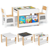 Spine-Supporting Montessori  Kids Table & Chairs Set | Reversible Tabletop | Bookshelves & Storage in White Grey