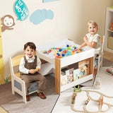 Spine-Supporting Montessori  Kids Table & Chairs | Reversible Tabletop | Bookshelves & Storage in White Grey