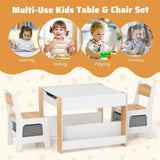 Ergonomic Spine-Supporting Montessori  Kids Table & Chairs Set | Reversible Tabletop | Bookshelves & Storage in White Grey