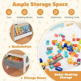 Spine-Supporting Montessori  Kids Table & Chairs Set | Reversible Tabletop | Bookshelves with ample Storage in White Grey