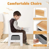 Spine-Supporting Montessori  Kids Table & Chairs Set | Reversible Tabletop | Bookshelves & Storage in White with Grey