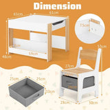Spine-Supporting Montessori  Kids Table & Chairs Set | Reversible Tabletop | Bookshelves & Storage in White and Grey