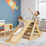 4-in-1 Childrens Eco Wood Climbing Frame | Montessori Pikler Triangle, Slide & Climber | Natural Wood