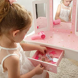 Toaletka dla dziewcząt | toaletka | Kryształowe Uchwyty | Różowe gwiazdki i białe | 6 - 13 lat