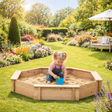Large Montessori Hexagonal Eco Wooden Sandpit with FREE Cover | 1.4m diameter