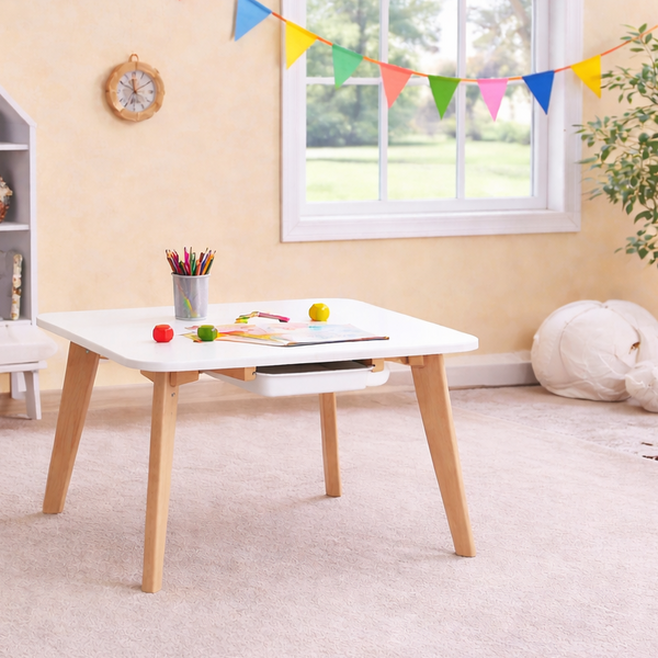 Montessori 100% Eco Wood Activity Table | White & Natural | 2-10