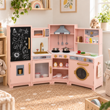 Pink Corner Wooden Play Kitchen with Lights, Sounds & 22 Accessories