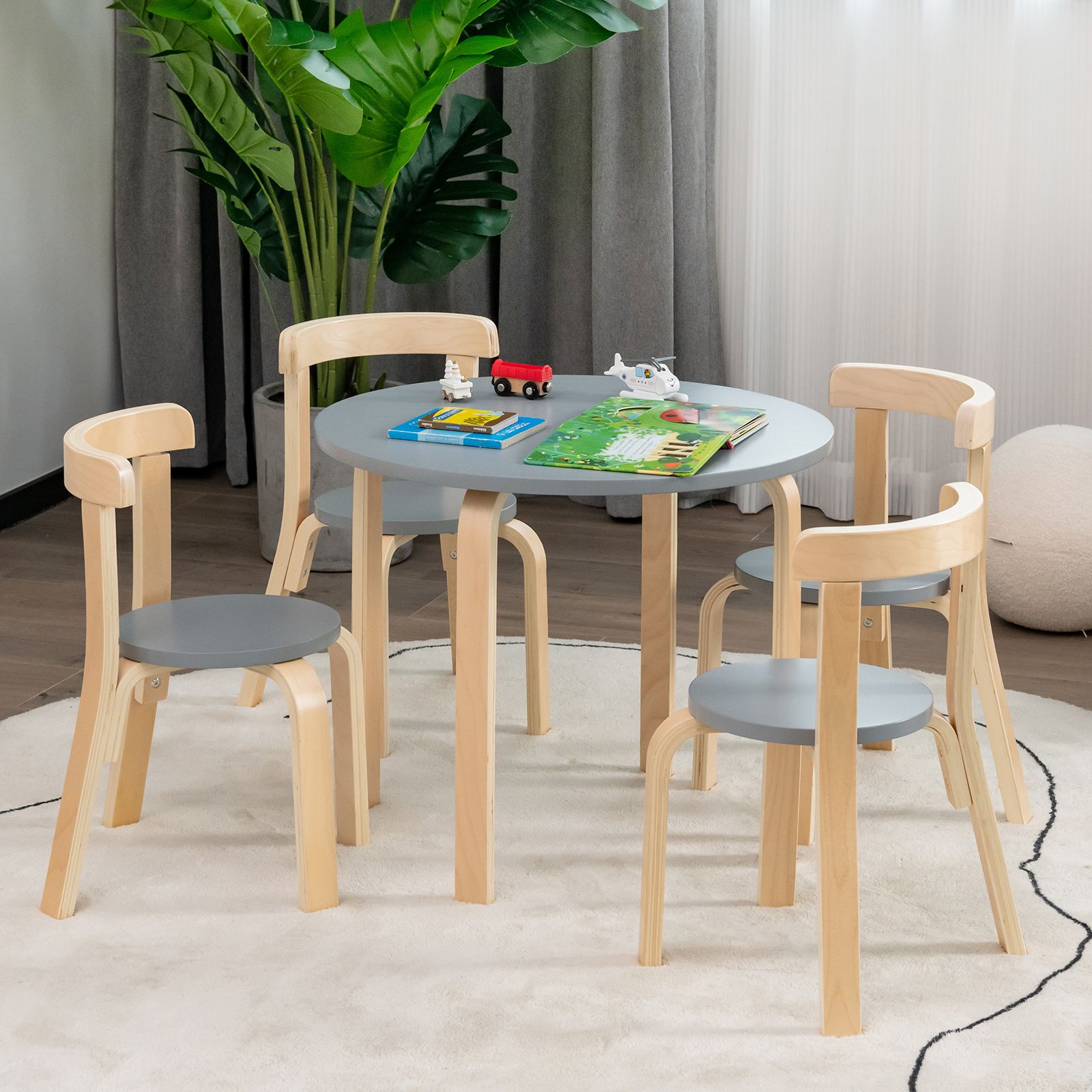 Kids 100% Eco Poplar & Birch Wood Table | 4 Ergonomic Chairs | 4 years+ ...