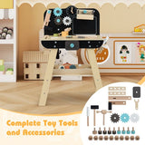 Children’s wooden construction workbench with hammer, screwdriver, screws and gears