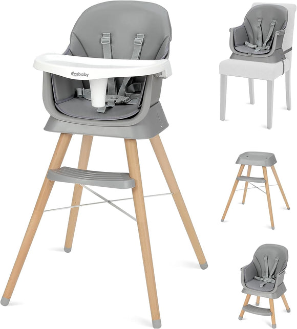 Deluxe 4-in-1 High Chair | Booster | Stool | Low Chair | Grey or Cream | 6m - 99 years