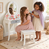 White Kids’ Dressing Table & Stool with Oval Mirror, Drawer & Play Accessories inc Hairdryer