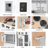 Deluxe Montessori Inspired Wooden Toy Kitchen | Water Dispenser | Phone | Large Blackboard & Accessories